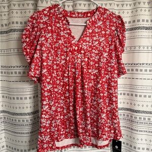 Elegant Red Floral Blouse